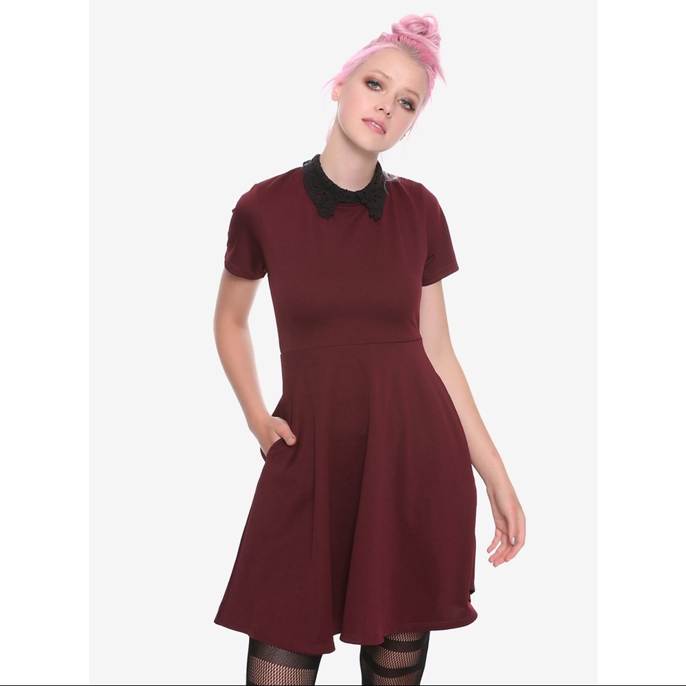 Burgundy Lace Collar Skater Dress